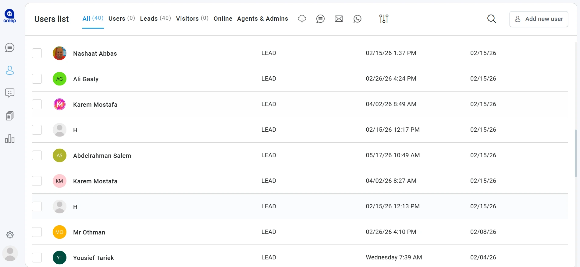 AREEP users list dashboard